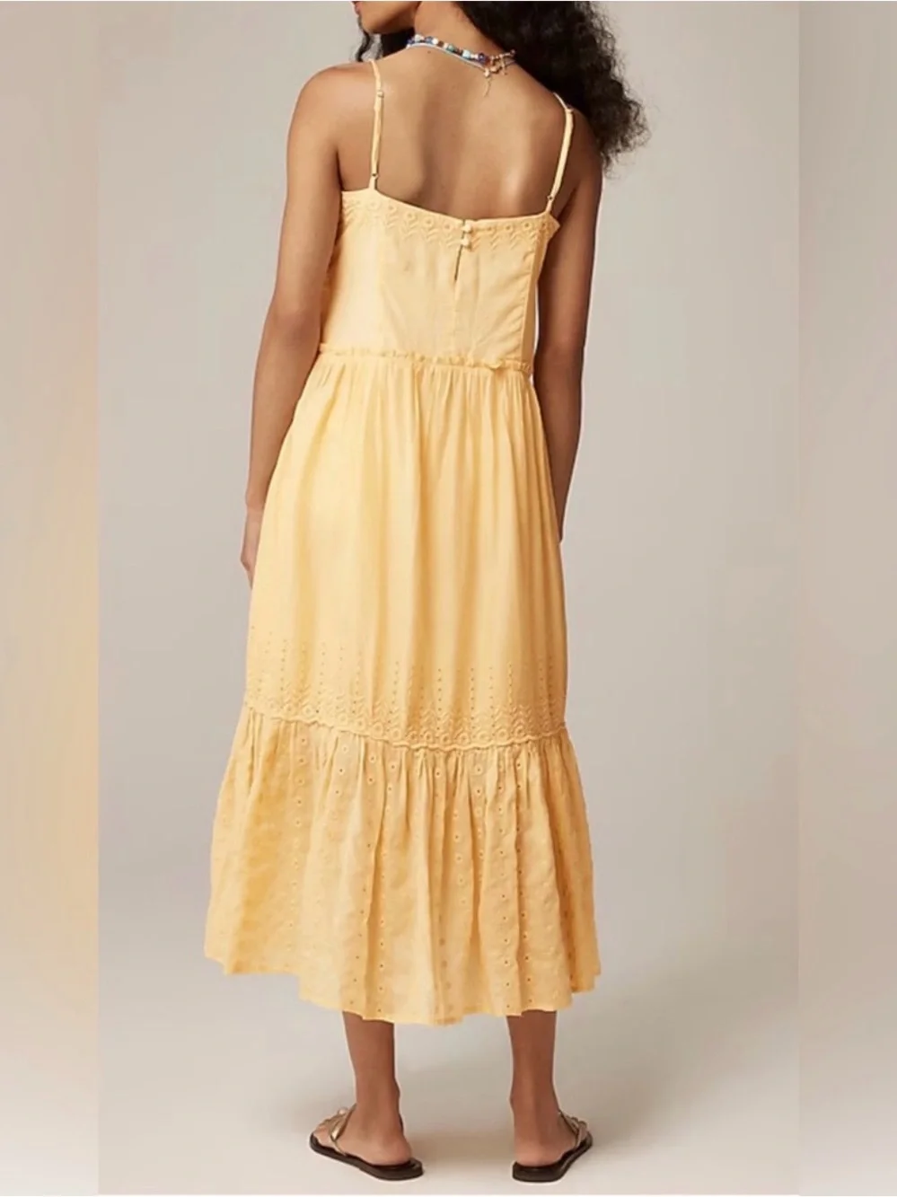 J.  Crew Butter Yellow Flowy Euro Summer Eyelet cotton Midi Dress M